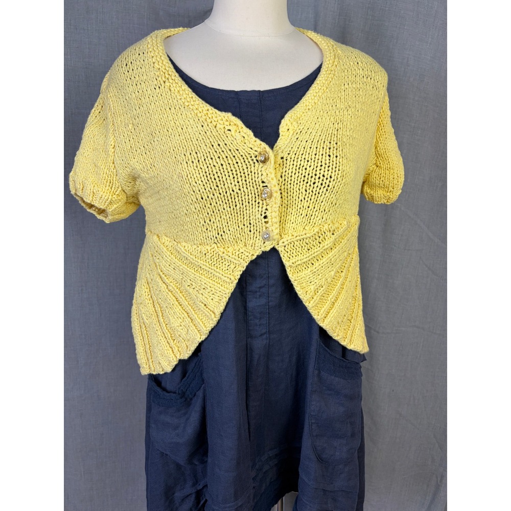 Handmade Yellow Knit Bolero Cardigan Asymmetrical Artsy Cottagecore‎ Sweater - Picture 5 of 9